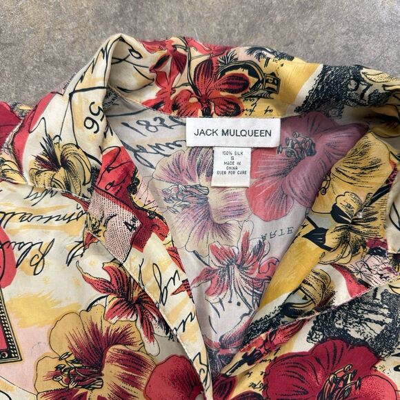 Vintage retro y2k Jack Mulqueen 100% silk floral Hawaiian  printed button down - Picture 2 of 4